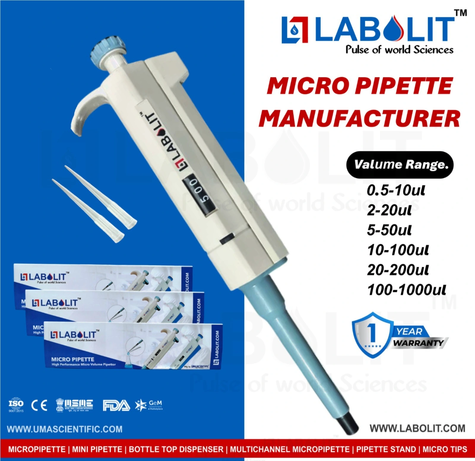 Best Micropipette Manufacturer in India | LABOLIT™ Micropipettes Fully Autoclavable Micropipettes | LABOLIT™ India Micropipette Supplier India | Fixed & Variable Volume Pipettes LABOLIT™ Micropipettes | Precision Laboratory Pipettes India